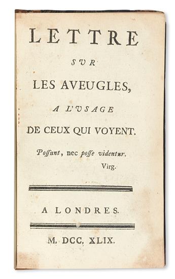 DIDEROT, DENIS.  Lettre sur les Aveugles.  1749
